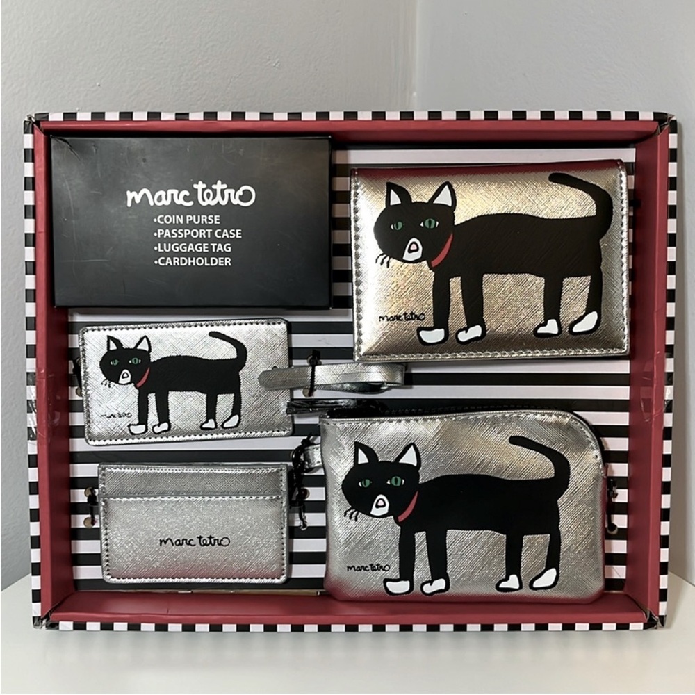 NIB Bundle of Mark Tetro Black Cat Card Wallet, Coin Pouch, Passport Holder & …